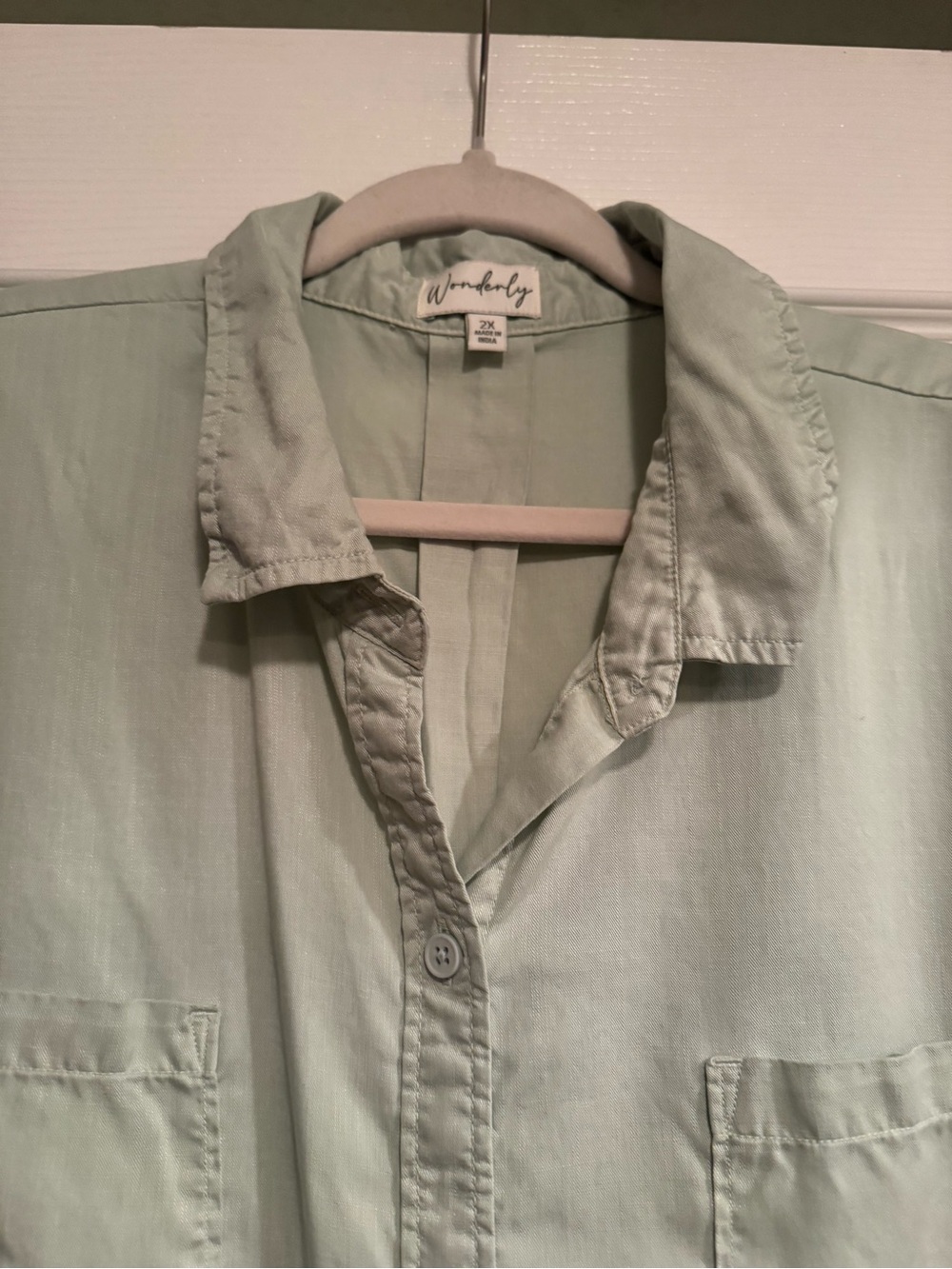 Wonderly Sz 2X Light Mint Sage Green Button-Up Tunic dress w/ breast pockets - Picture 3 of 8